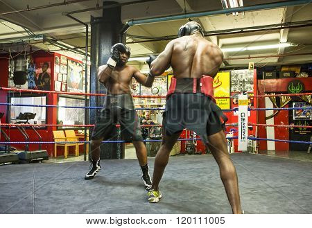 New York, U.S.A. - October 7, 2010: Brooklyn, athletes train to boxing in the Gleason Gym.
