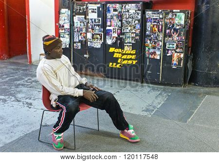 New York, U.S.A. - October 6, 2010: Brooklyn, a man sitting  in the Gleason Gym.