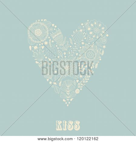 Vector doodle heart made of flowers