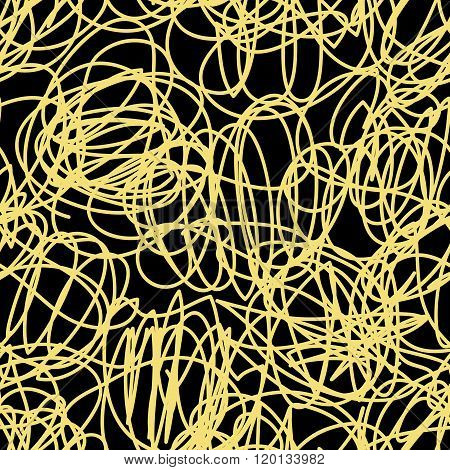 Seamless vector gold and dlack scribble pattern