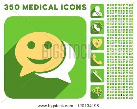 Happy Chat Icon and Medical Longshadow Icon Set