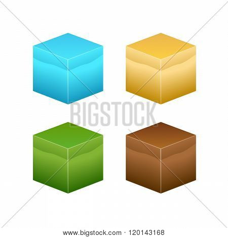 Isometric 3D Cube Textures Vector Set For Computer Games