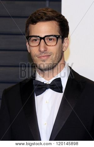 LOS ANGELES - FEB 28:  Andy Samberg at the 2016 Vanity Fair Oscar Party at the Wallis Annenberg Center for the Performing Arts on February 28, 2016 in Beverly Hills, CA