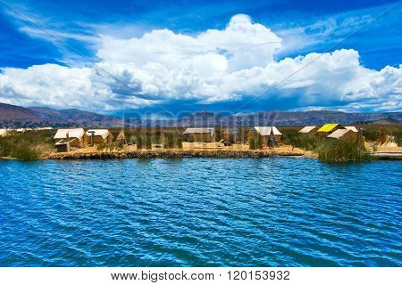 Totora boat on the Titicaca lake near Puno, Peru
