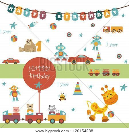 Toys icons on white background, Vector illustration