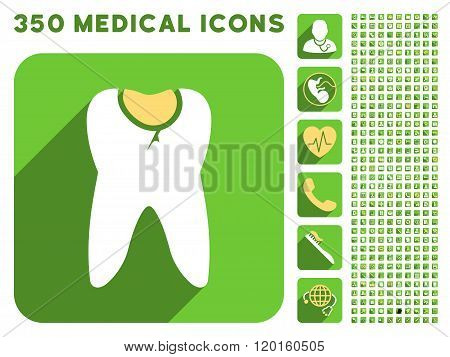 Tooth Caries Icon and Medical Longshadow Icon Set