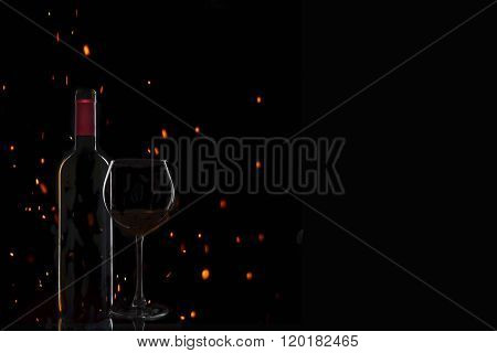 Bottle Of Wine With A Glass On A Black Background