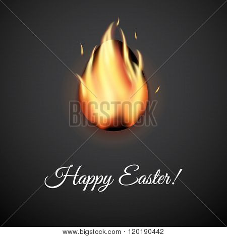 Happy Easter Greeting Card Design With Creative Flame Easter Egg On Dark Background And Sign Happy E