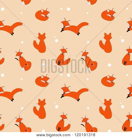 Cute foxes seamless vector pattern. Vector cute cartoon fox cub seamless pattern. Orange fox's head on dark background. Good for print textile fabrics decoration. Fox cub silhouette.