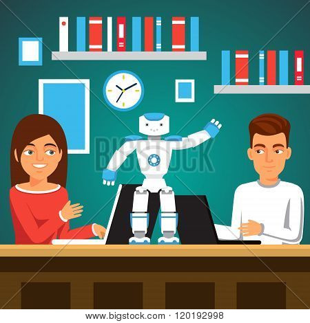 Students programming humanoid bipedal robot