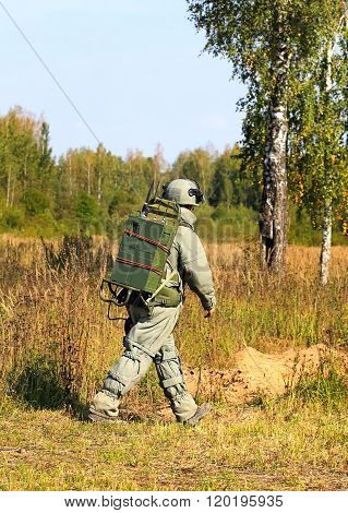 MOSCOW - SEPTEMBER 12: Minesweeper in equipment with remote control   on September 12, 2014 in Moscow region.