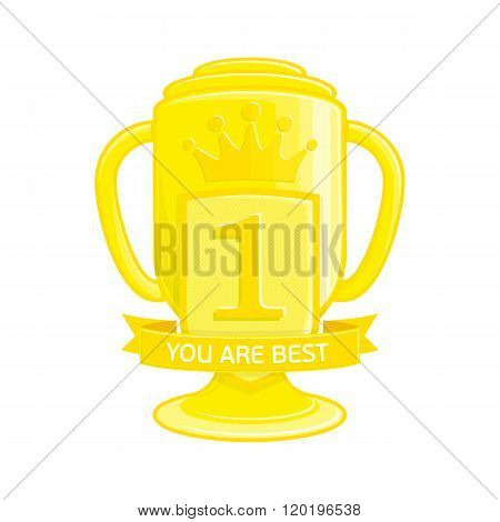 Vector illustrations Cup winner - the first place. Cup winner with a festive ribbon for use in your design projects.