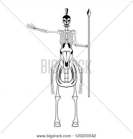 Skeleton In Spartan Helmet With Spear On The Horse