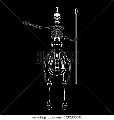 Skeleton In Spartan Helmet With Spear On The Horse