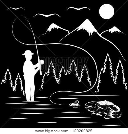 Vintage Illustration Of Fishing Theme . Concept Of Graphic Clipart Work