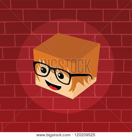 Male Isometric Block Cartoon Head