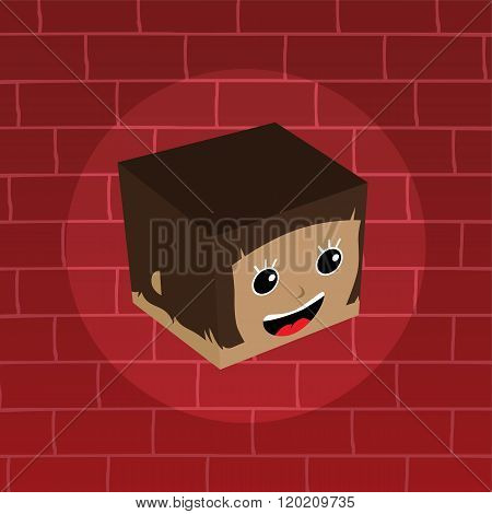 Female Isometric Block Cartoon Head