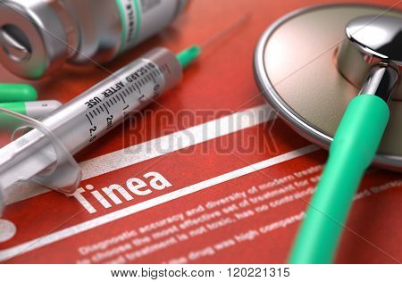 Tinea - Printed Diagnosis on Orange Background.