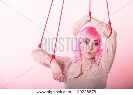 Woman Girl Stylized Like Marionette Puppet On String