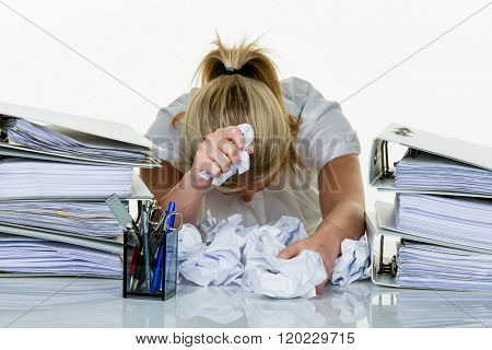 woman in office with burnout