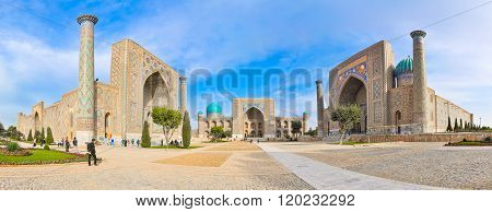 Panorama Famous Registan Square In The Ancient City Samarkand