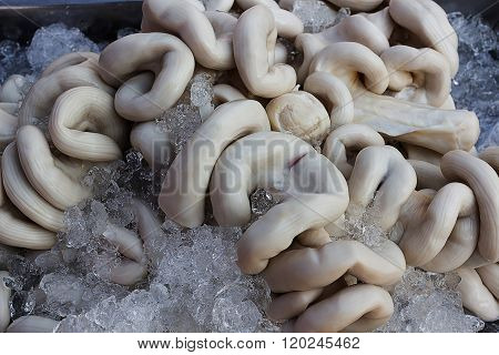 Chitterlings frozen ice in fresh market