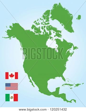 Vector North American Map and Flag Set