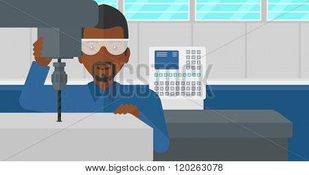 Man working with boring mill.