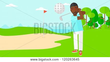 Golf player hitting the ball.