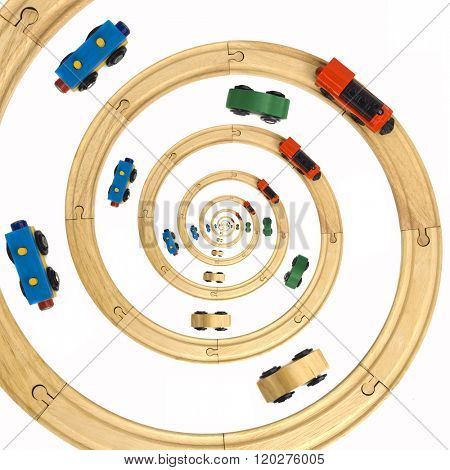 Wooden Steam Locomotive and Cars Toy Spiral Rails