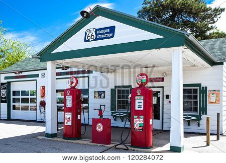Dwight, U.S.A. - May 17, 2011: Illinois, Route 66, the old Texaco gas station.