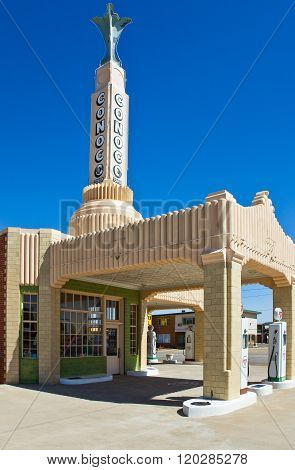 Shamrock, U.S.A. - May 20, 2011: Texas, the restored Magnolia gas station on the Route 66.
