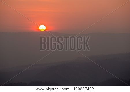 Sunset With Mountain, View From Pha Keb Tawan,  Thailand