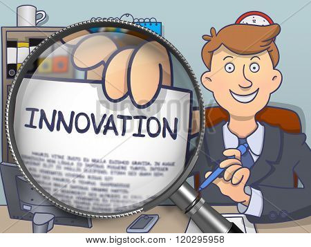 Innovation through Magnifier. Doodle Concept.