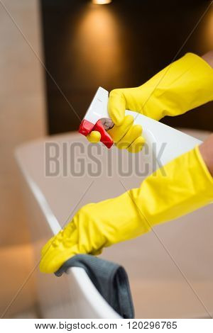 Cleaning Bathtub In Bathroom