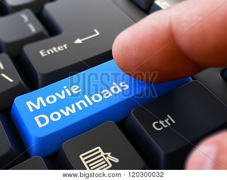Finger Presses Blue Keyboard Button Movie Downloads.