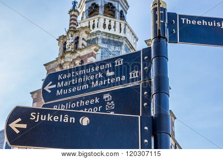 Tourist Sign In Front Of The Town Hall In Franeker