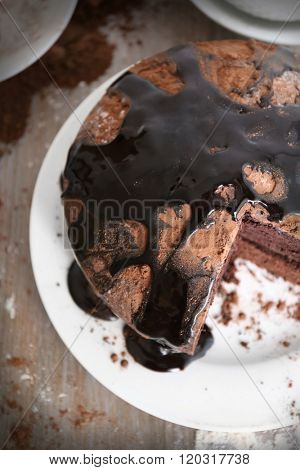 Home made chocolate pie on plate
