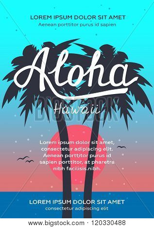 Aloha Hawaii Sunrise Beach Party Poster And Flyer. Hand Lettering.