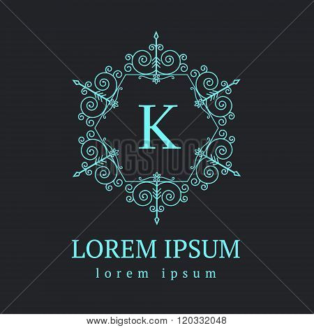 Luxury Logo template flourishes elegant ornament lines. Business sign, identity for Restaurant, Roya