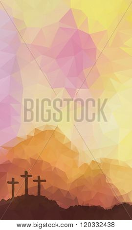 Easter scene with cross. Jesus Christ. Polygonal vector design.
