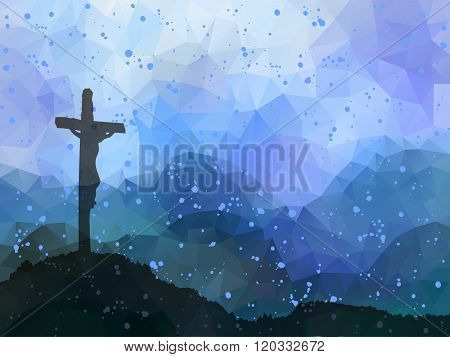 Easter scene with cross. Jesus Christ. Watercolor vector illustr
