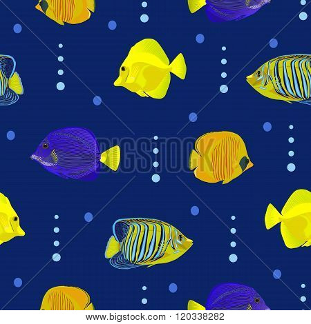 seamless pattern fish red sea on blue background