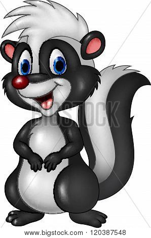 Cartoon funny skunk isolated on white background