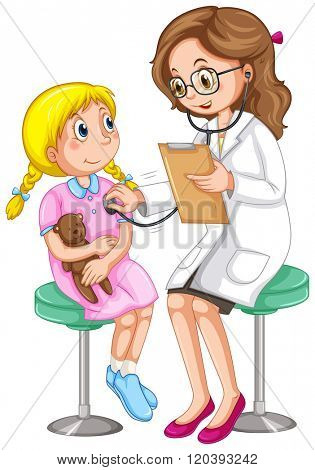 Doctor examining little girl illustration