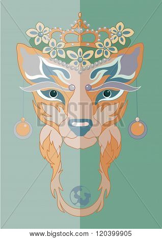 Vector illustration of flat decorative fox in crown