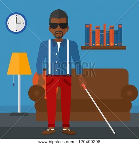 Blind man with stick.