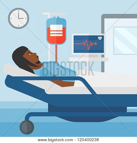Patient lying in hospital bed.