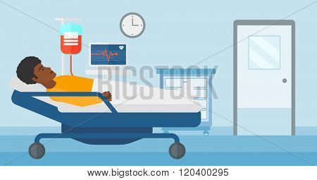 Patient lying in hospital bed.