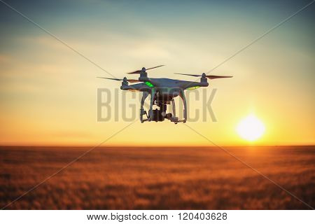 Varna Bulgaria - June 23 2015: Flying drone quadcopter Dji Phantom 2 with digital camera GoPro HERO4